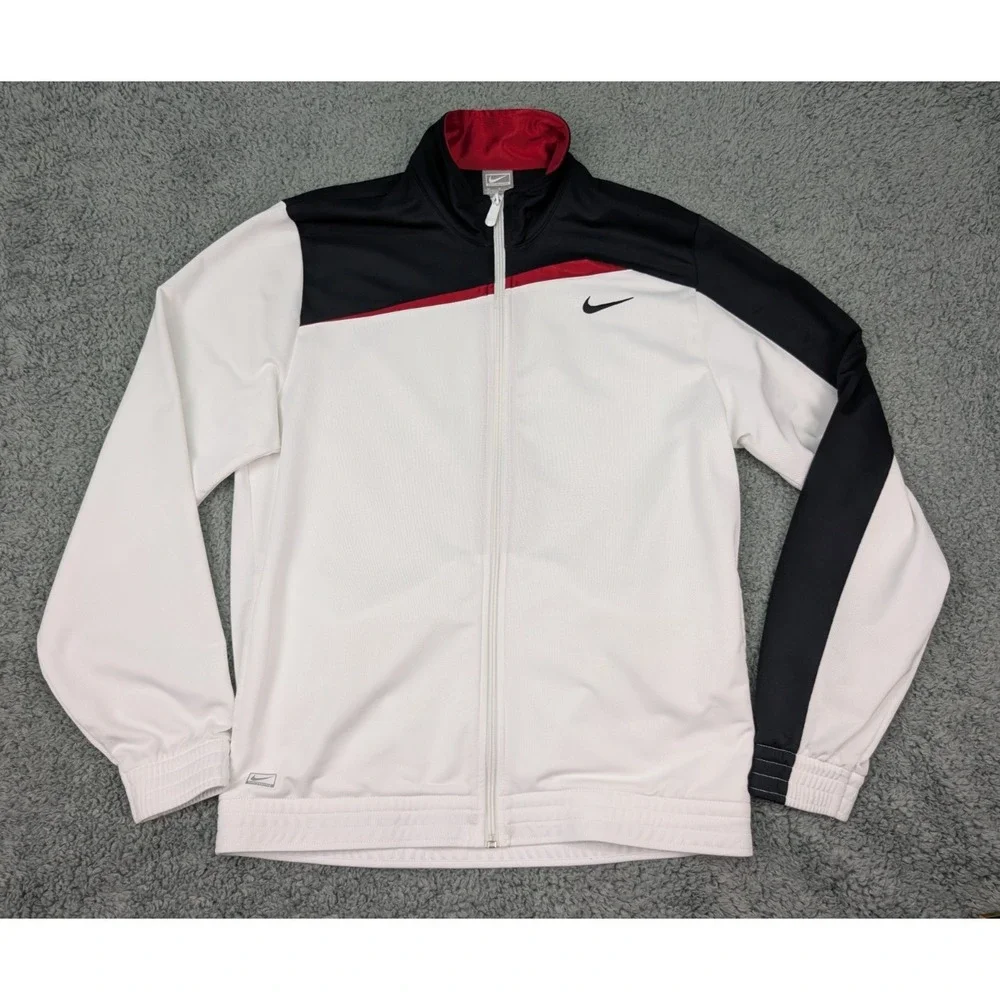 Nike Full Zip Track Jacket Mens M White/Red/Black Colorblock Retro Athletic Y2K